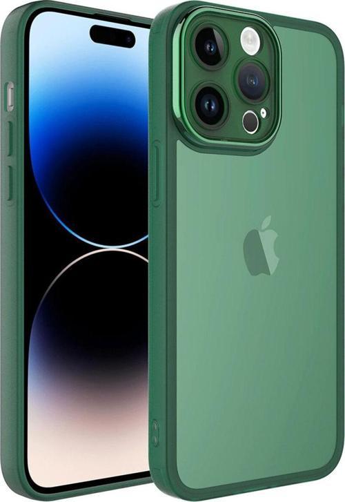 İphone 14 Pro Max Uyumlu Kamera Korumalı Transparan Zore Post Kılıf-Koyu Yeşil