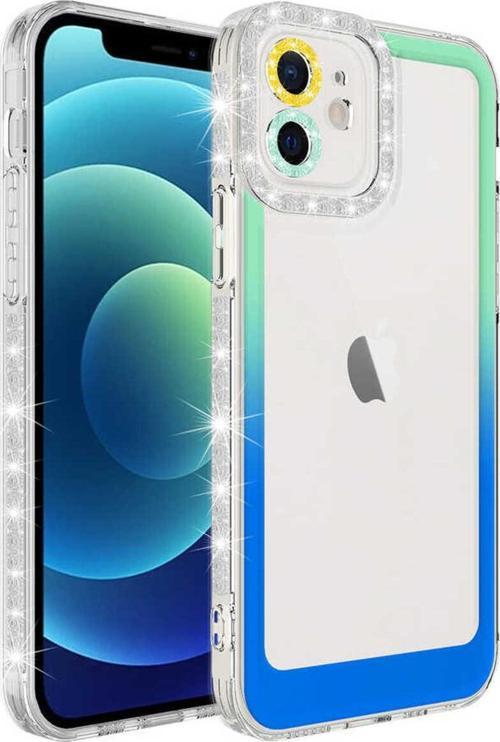 İphone 11 Uyumlu Simli Ve Renk Geçiş Tasarımlı Lzore Korumalı Zore Park Kılıf-Yeşil-Mavi