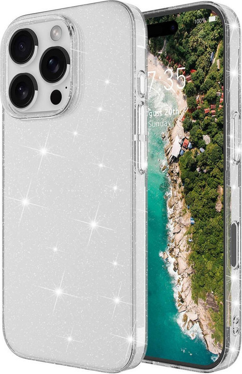 Apple İphone 16 Pro Max Kılıf Parlayan Simli Şeffaf Zore Redos Kapak-Şeffaf