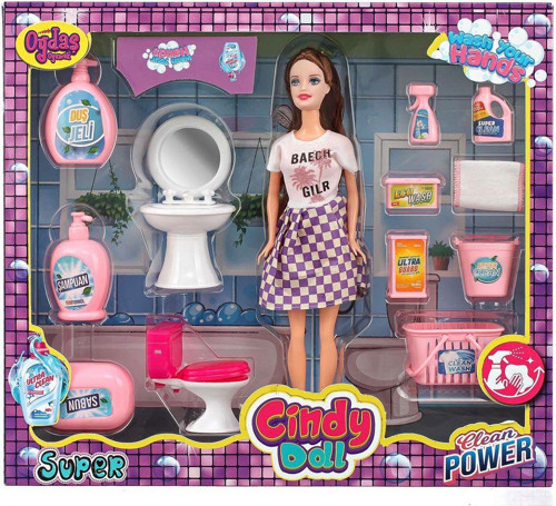 Cindy Doll Bebekli Lavabo ve Temizlik Seti 02452 Kız Erkek Çocuk Oyuncak Eğitici Oyuncaklar
