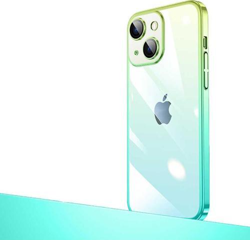 İphone 14 Uyumlu Parlak Renk Geçişli Kamera Korumalı Zore Senkron Kılıf-Yeşil-Mavi