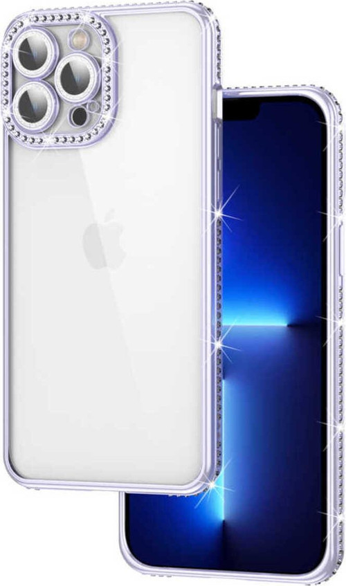 İphone 13 Pro Uyumlu Kamera Korumalı Taşlı Zore Mina Kılıf-Lila