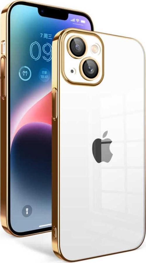 İphone 14 Plus Uyumlu Kamera Korumalı Renkli Çerçeveli Zore Garaj Kılıf-Gold