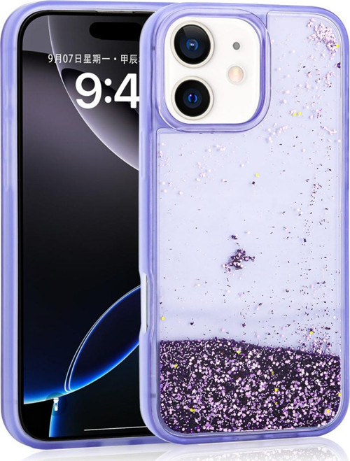 İphone 12 Uyumlu Kılıf Sıvılı Simli Şeffaf Arka Yüzey Zore Keto Silikon Kapak-Mor