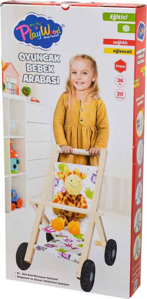 Playwood Ahşap Oyuncak Bebek Arabası Kız Erkek Çocuk Oyuncak Eğitici Oyuncaklar