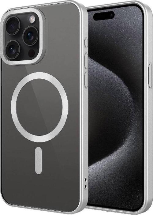 İphone 15 Pro Uyumlu Mat Tasarımlı Magsafe Wireless Şarj Özellikli Zore Mat Setro Kılıf-Gümüş