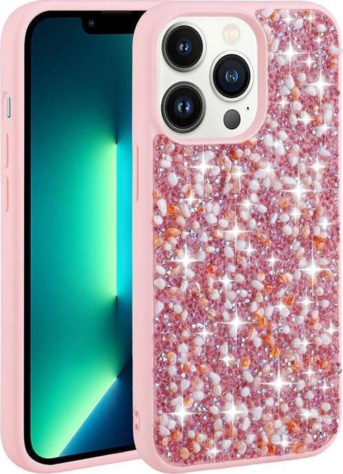 İphone 13 Pro Uyumlu Parlak Taşlı Tasarım Zore Linea Kılıf-Pembe