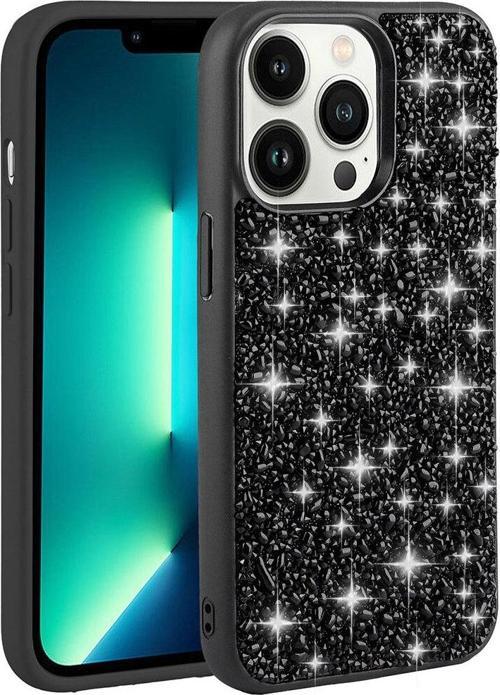 İphone 13 Pro Uyumlu Parlak Taşlı Tasarım Zore Linea Kılıf-Siyah
