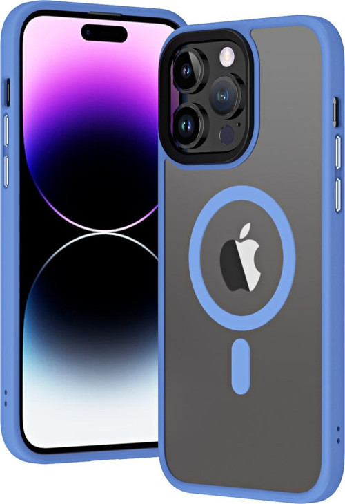İphone 13 Pro Max Uyumlu Wireless Şarj Özellikli Zore Hibrit Magsafe Kılıf-Mavi Açık