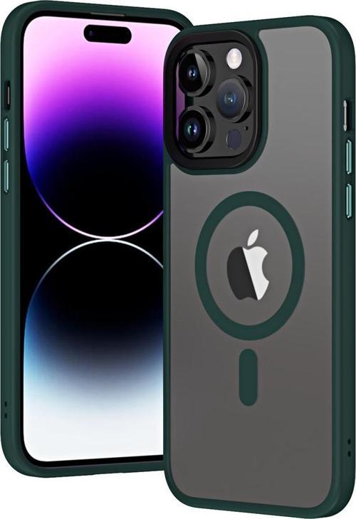 İphone 13 Pro Uyumlu Wireless Şarj Özellikli Zore Hibrit Magsafe Kılıf-Koyu Yeşil