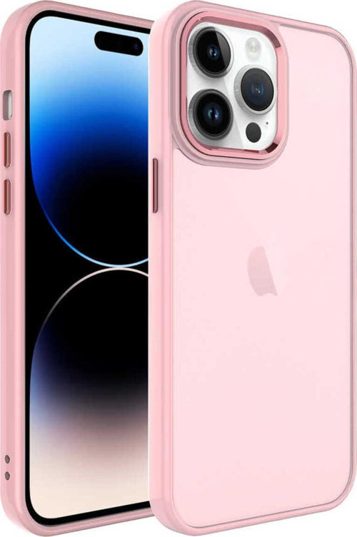 İphone 14 Pro Max Uyumlu Buzlu Sert Pc May Kılıf-Pembe Açık