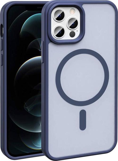 İphone 12 Pro Kılıf Magsafe Şarj Özellikli Mat Arka Yüzey Zore Sio Kapak-Lacivert
