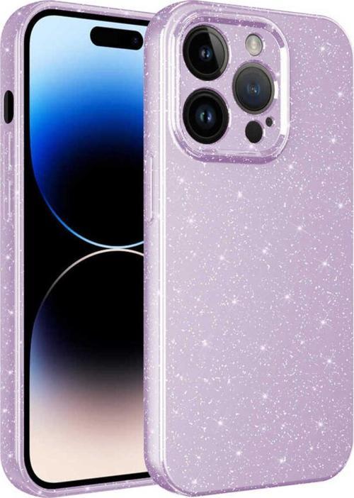 İphone 14 Pro Max Uyumlu Kamera Korumalı Simli Lüks Koton Kılıf-Lila