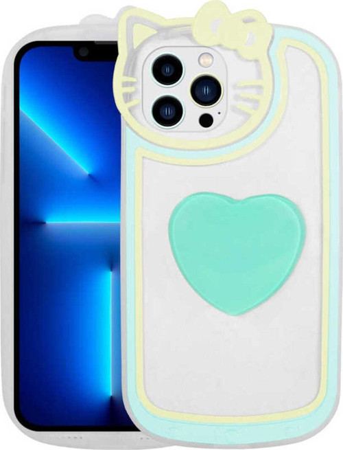 İphone 13 Pro Max Uyumlu Kedi Figürlü Transparan Pop Soketli Zore Ritmik Kılıf-Turkuaz