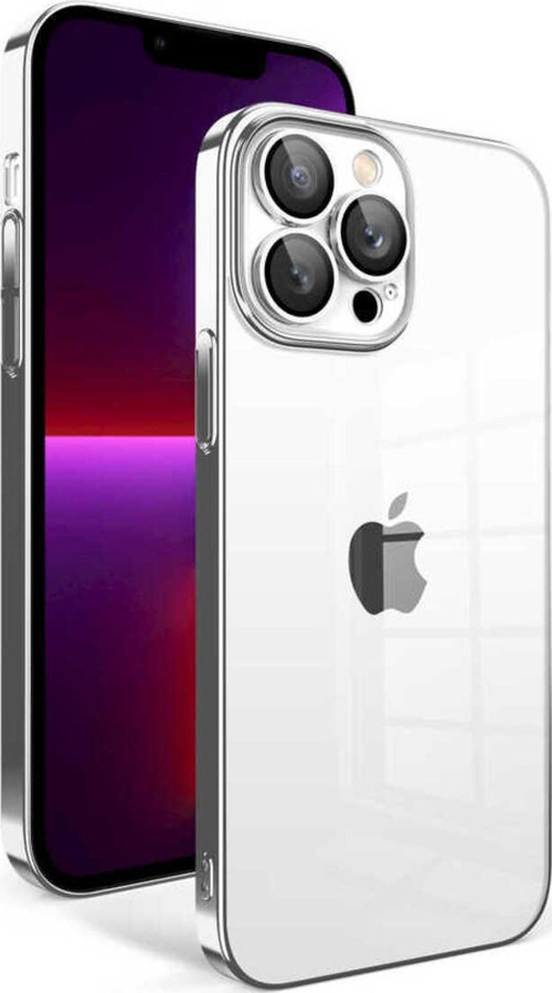 İphone 13 Pro Uyumlu Kamera Korumalı Renkli Çerçeveli Csm Garaj Kılıf-Gümüş
