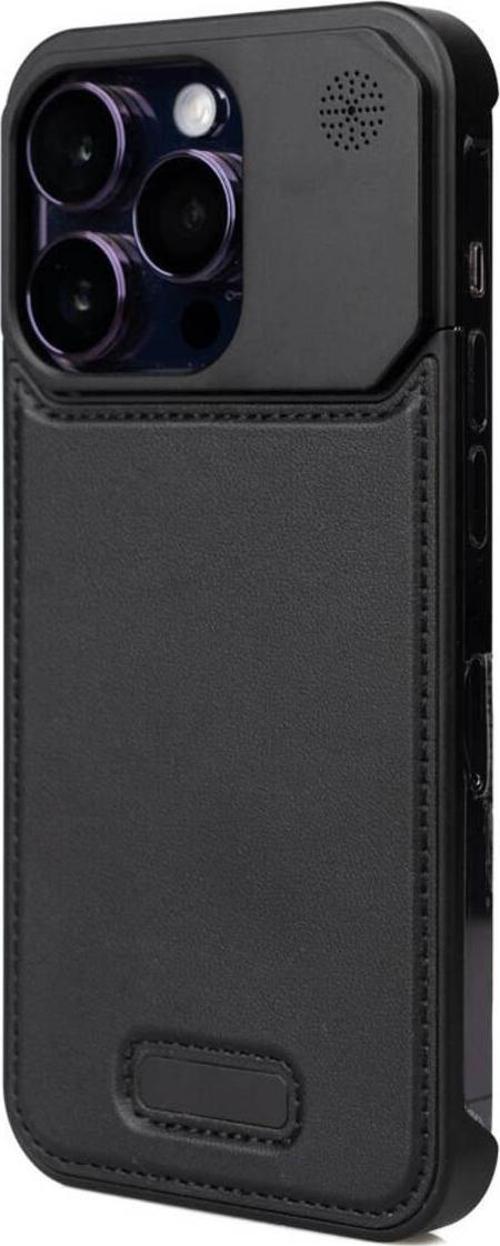 Apple İphone 15 Pro Max Kılıf Magsafe Şarj Özellikli Mekanizmalı Koku Hazneli Zore Mostar Kapak-Siya