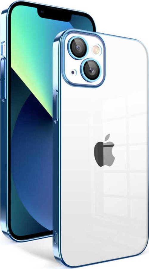 İphone 13 Uyumlu Kamera Korumalı Renkli Çerçeveli Zore Garaj Kılıf-Mavi Açık