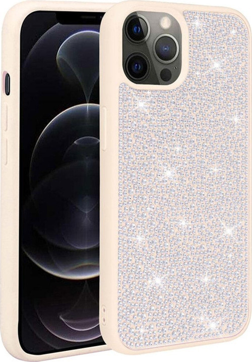 İphone 13 Pro Uyumlu Parlak Taşlı Tasarım Ston Kılıf-Beyaz