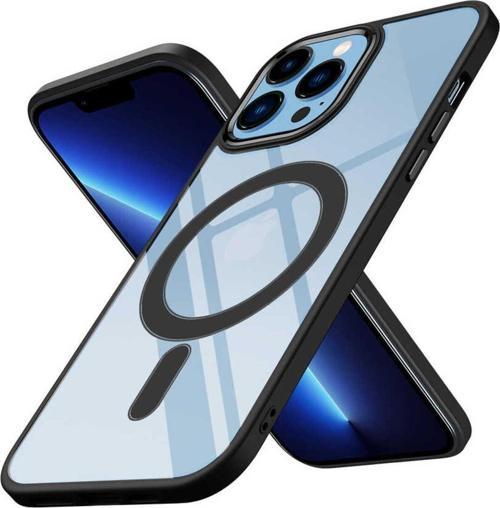 İphone 13 Pro Uyumlu Wireless Şarj Özellikli Krom Magsafe Silikon Kılıf-Siyah