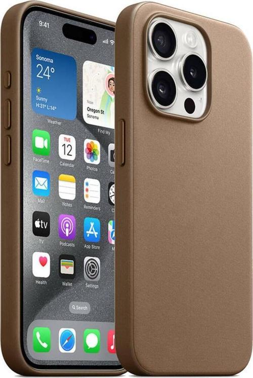 İphone 15 Pro Max Uyumlu Zore Magsafe Şarj Özellikli Mikro Fiber Optimal Kılıf-Kahverengi