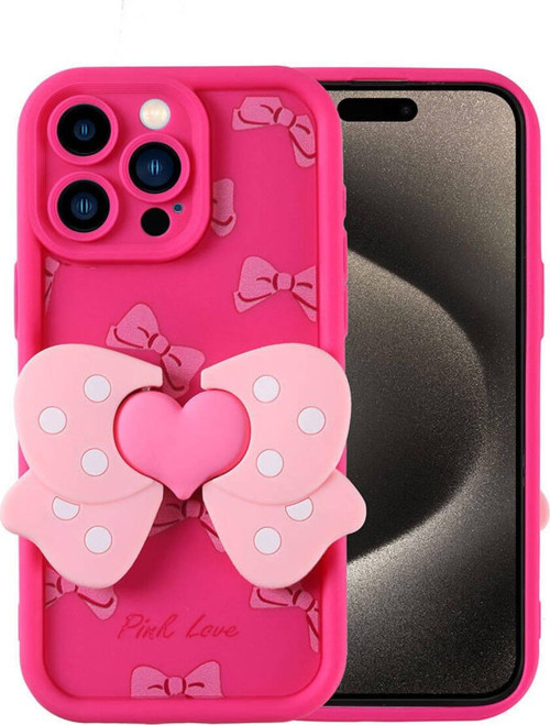 İphone 15 Pro Kılıf Kamera Korumalı Figür Tasarımlı Zore Kapya Kapak-Pembe Koyu