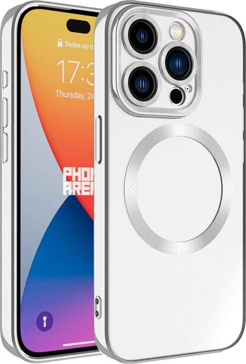 İphone 15 Pro Uyumlu Magsafe Wireless Şarj Özellikli Zore Setro Silikon-Gümüş