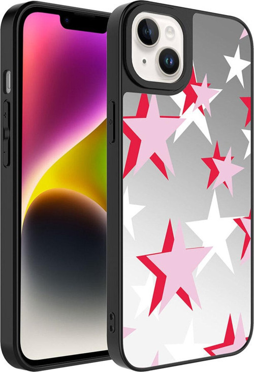 İphone 14 Plus Uyumlu Aynalı Desenli Kamera Korumalı Parlak Zore Mirror Kılıf-Yıldız