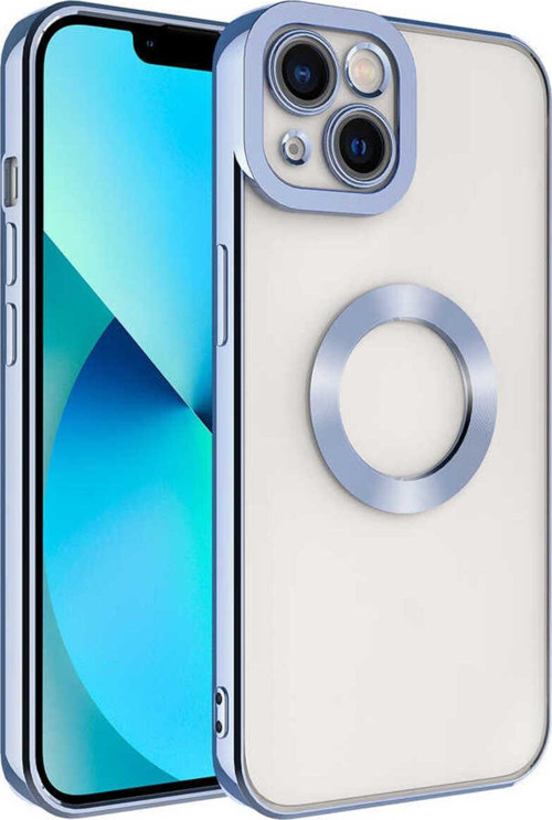 İphone 14 Uyumlu Kamera Korumalı Logo Gösteren Zore Omega Kılıf-Mavi Açık