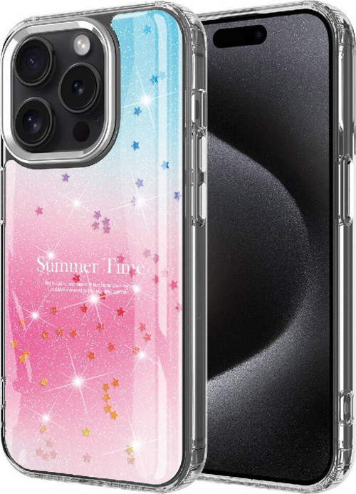 İphone 15 Pro Uyumlu Simli Desenli Parlak Zore Task Kılıf-Pembe