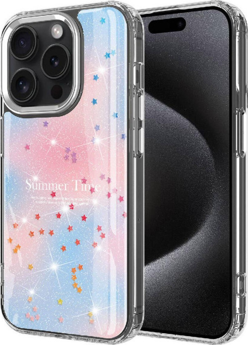İphone 15 Pro Uyumlu Simli Desenli Parlak Zore Task Kılıf-Mavi