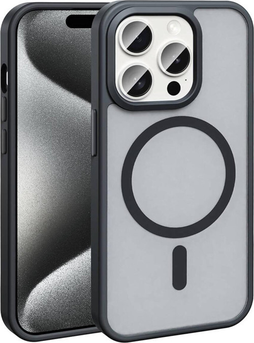 İphone 15 Pro Kılıf Magsafe Şarj Özellikli Mat Arka Yüzey Zore Sio Kapak-Siyah