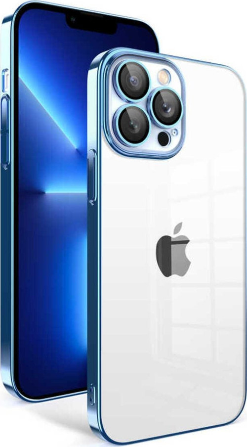 İphone 12 Pro Uyumlu Kamera Korumalı Renkli Çerçeveli Zore Garaj Kılıf-Mavi Açık