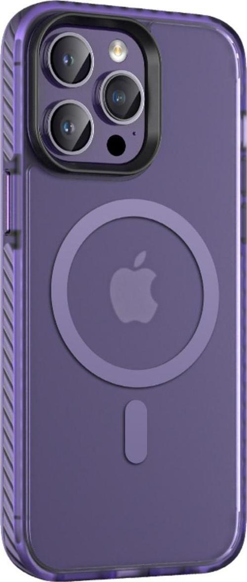 İphone 14 Pro Uyumlu Mat Arka Yüzey Wireless Şarj Özellikli Locik Kılıf-Derin Mor