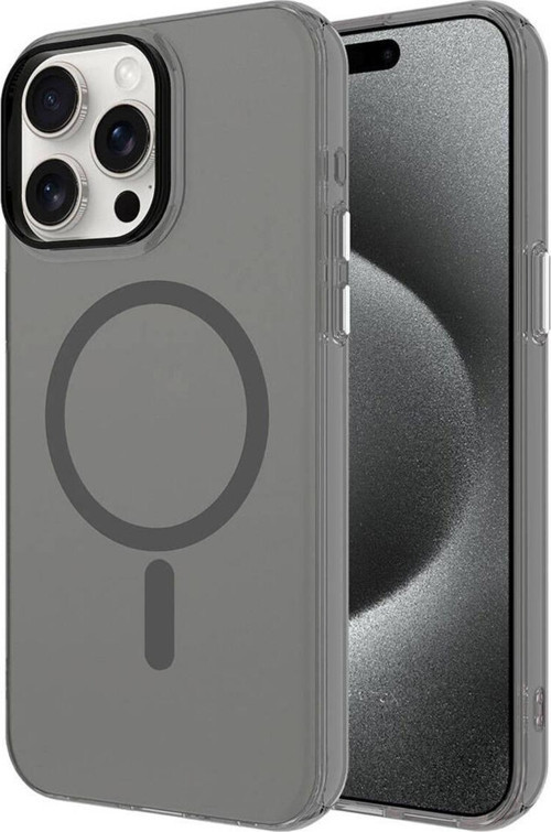 İphone 15 Pro Uyumlu Zore Magsafe Şarj Özellikli Buzlu Transparan C-Pro Sert Kılıf-Koyu Gri