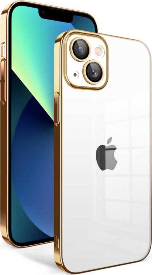 İphone 13 Uyumlu Kamera Korumalı Renkli Çerçeveli Garaj Kılıf-Gold
