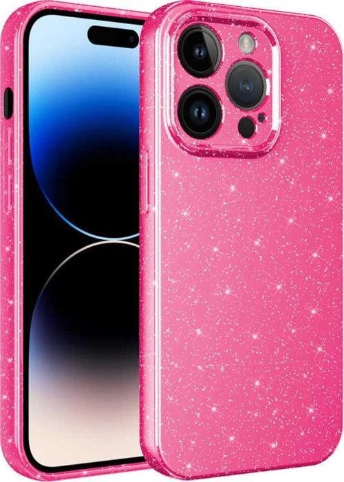 İphone 14 Pro Max Uyumlu Kamera Korumalı Simli Lüks Zore Koton Kılıf-Pembe Koyu