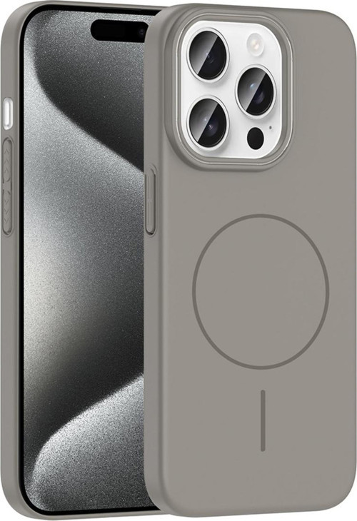 İphone 15 Pro Kılıf Magsafe Şarj Özellikli Zore Ruby Silikon Kapak - Gri