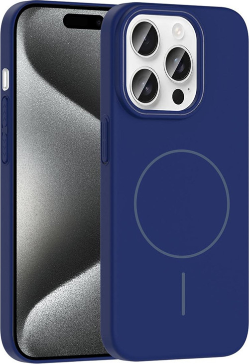 İphone 15 Pro Kılıf Magsafe Şarj Özellikli Zore Ruby Silikon Kapak - Lacivert