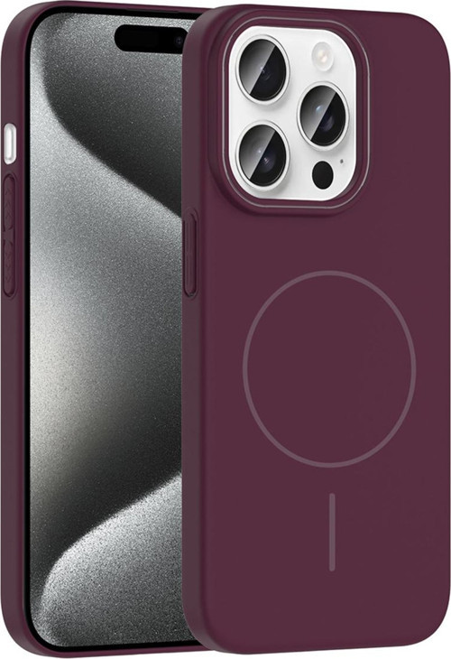 İphone 15 Pro Kılıf Magsafe Şarj Özellikli Zore Ruby Silikon Kapak - Mürdüm