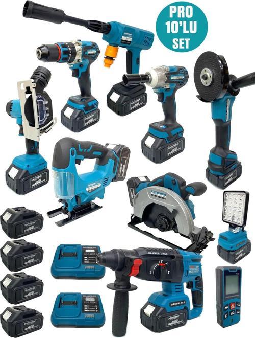 DawreekTech 10'lu Şarjlı Pro Set Kırıcı-Taşlama-Matkap-Daire Testere-Yıkama-Dekupaj