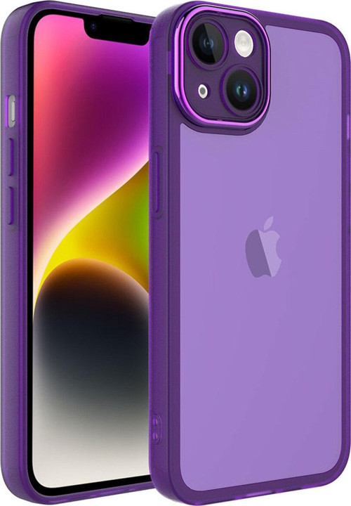 İphone 14 Uyumlu Kamera Korumalı Transparan Post Kılıf-Derin Mor