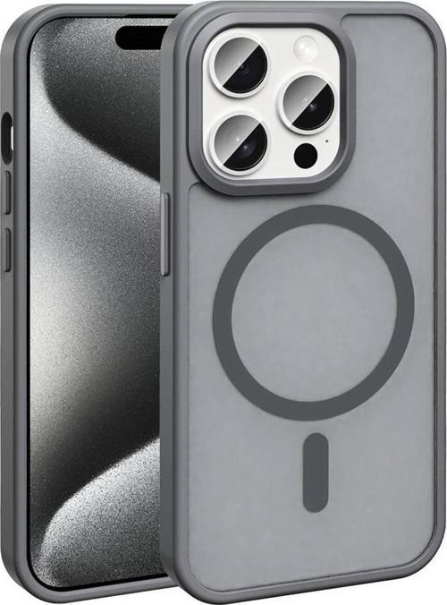 İphone 15 Pro Max Kılıf Magsafe Şarj Özellikli Mat Arka Yüzey Zore Sio Kapak-Gri
