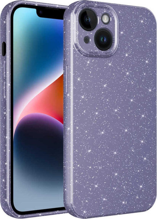 İphone 14 Plus Uyumlu Kamera Korumalı Simli Lüks Koton Kılıf-Mor