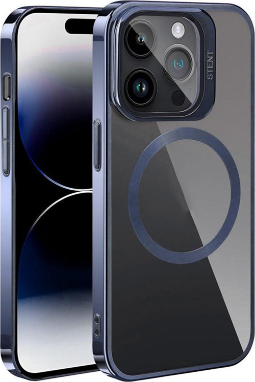 İphone 15 Pro Max Uyumlu Magsafe Wireless Şarj Özellikli Standlı Klon Kılıf-Lacivert