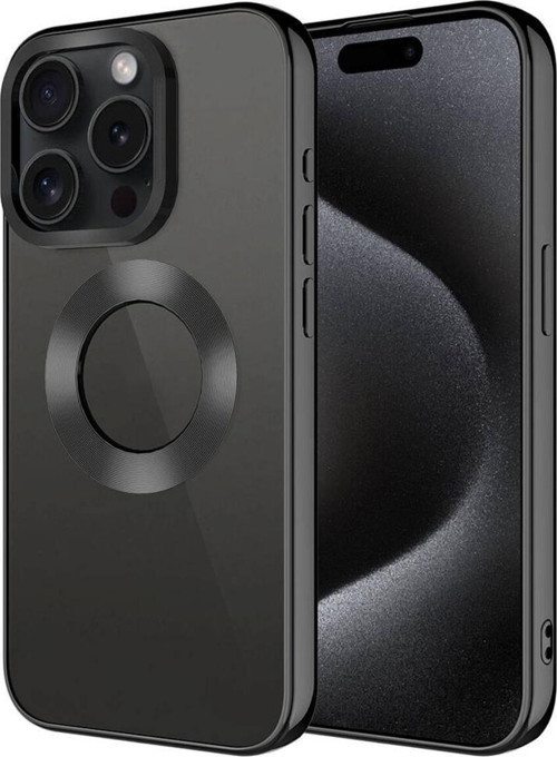 İphone 15 Pro Max Uyumlu Tek Kamera Çerçeveli Logo Gösteren Csm Omega Kılıf-Siyah