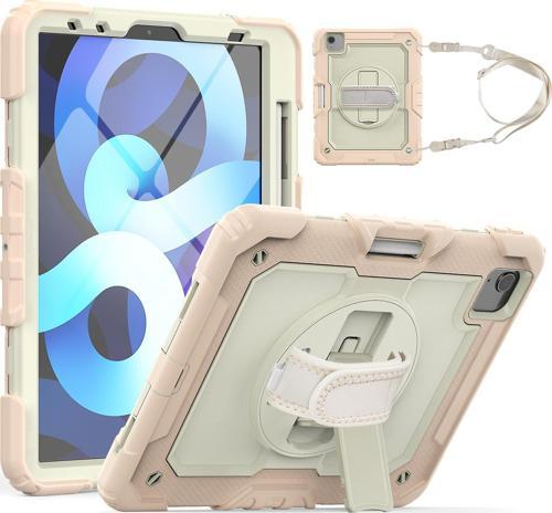 Apple iPad Air 10.9 2022 (5.Nesil) Uyumlu Strap Tablet Kılıfı Ekran Koruyuculu Kalemlikli 360° Döner Darbeye Dayanıklı