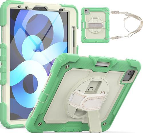Apple iPad Air 10.9 2022 (5.Nesil) Uyumlu Strap Tablet Kılıfı Ekran Koruyuculu Kalemlikli 360° Döner Darbeye Dayanıklı