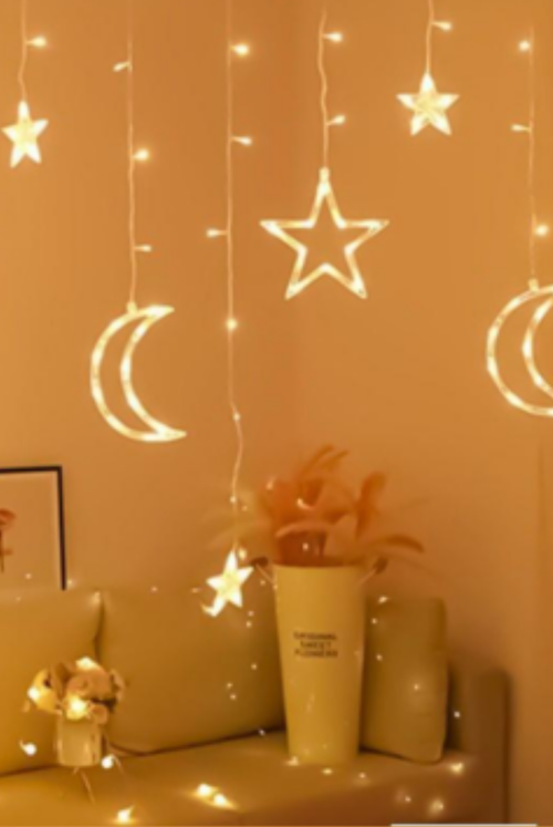 Büro Ev Ofis Dekoru için 3MT Ay Yıldız Perde Led Dekor Işık