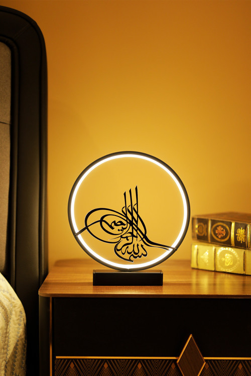 LED Işıklı Tuğra Figürlü Metal Masa ve Gece Lambası Osmanlı Temalı Dekoratif Aydınlatma