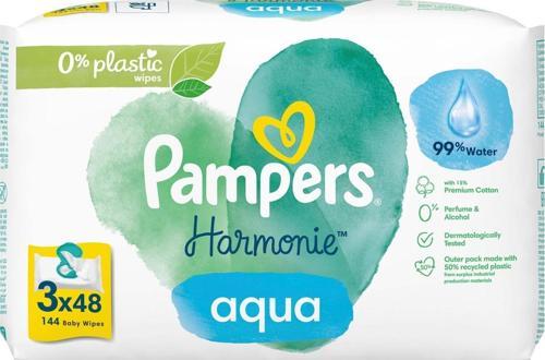 Pampers Harmonie Islak Havlu Mendil Aqua Pure 48 Yaprak 3 Lü Set (144 Yaprak) Organik Pamuk